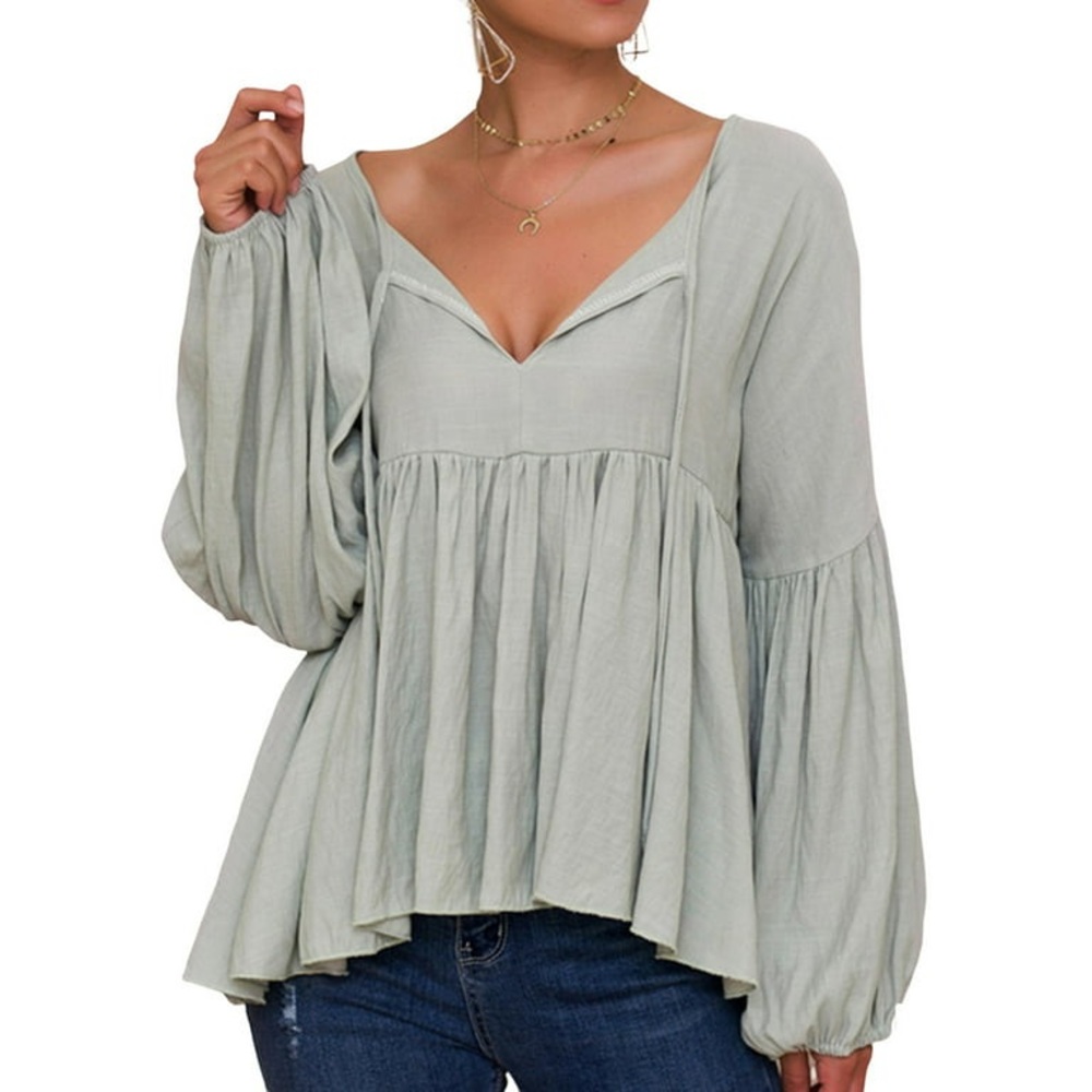 Couer De Vague Moss Boho Baby doll top sz: Med NWOT
